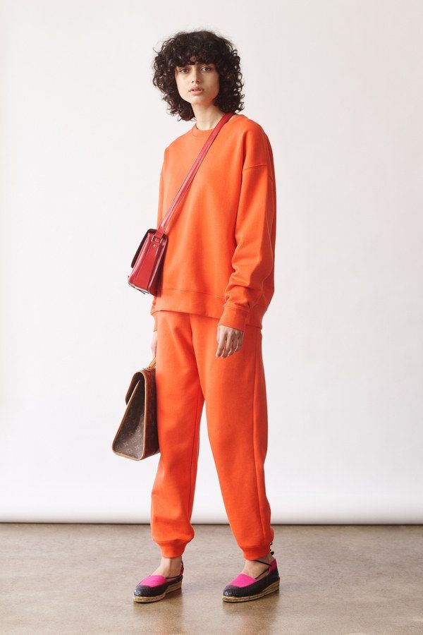 orange sweatshirt and sweatpants